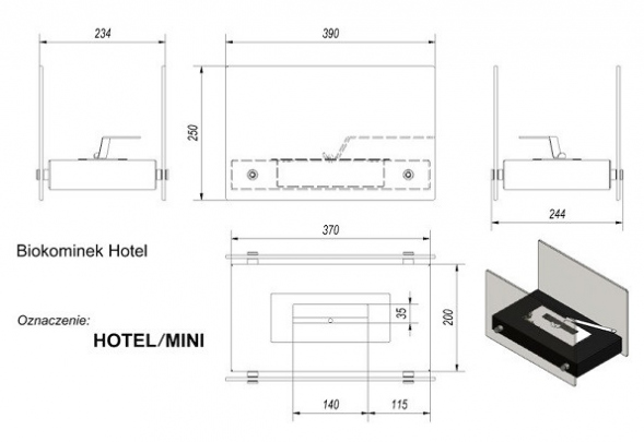 Биокамин Kratki HOTEL MINI, TUV (Hotel mini черный)