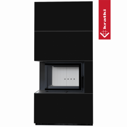 Каминокомплект Kratki PRO FLOKI NERO ASSOLUTO, угловое стекло слева (Белая футеровка)
