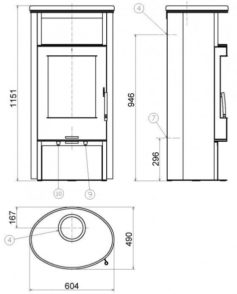 Печь камин АВX Island 7 (серая сталь) 6 кВт